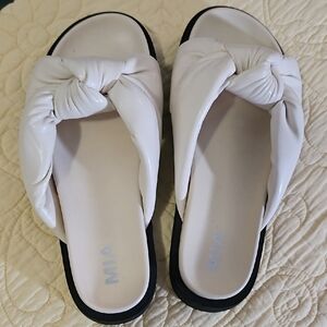 MIA White Knotted Slide Sandals with Black Sole